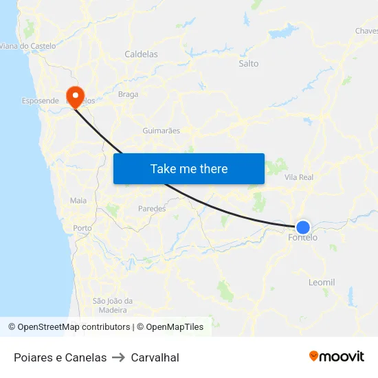 Poiares e Canelas to Carvalhal map