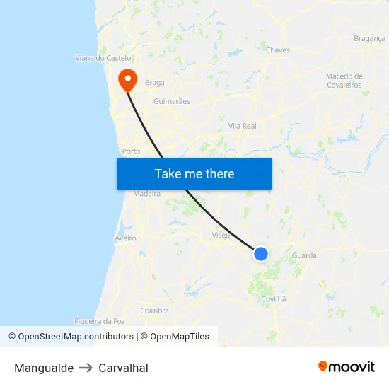 Mangualde to Carvalhal map