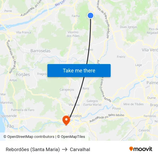 Rebordões (Santa Maria) to Carvalhal map