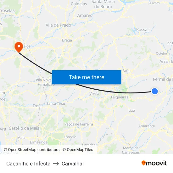 Caçarilhe e Infesta to Carvalhal map