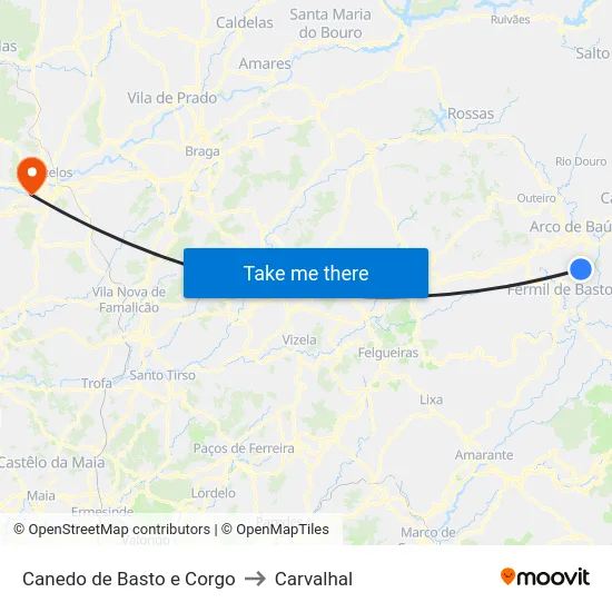 Canedo de Basto e Corgo to Carvalhal map