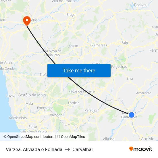 Várzea, Aliviada e Folhada to Carvalhal map