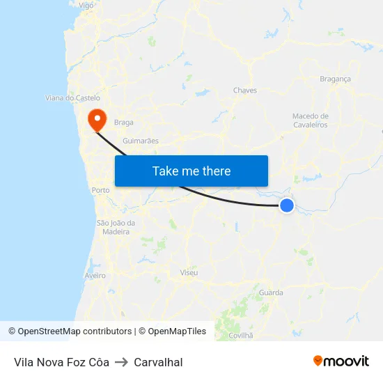 Vila Nova Foz Côa to Carvalhal map