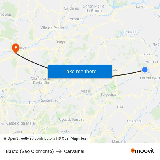 Basto (São Clemente) to Carvalhal map