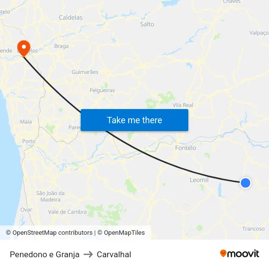Penedono e Granja to Carvalhal map