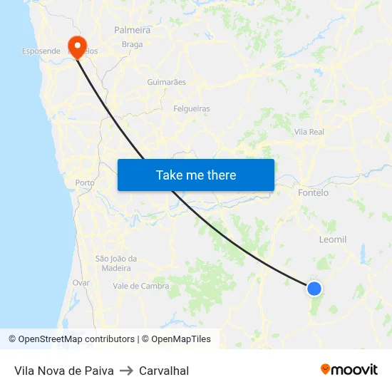 Vila Nova de Paiva to Carvalhal map