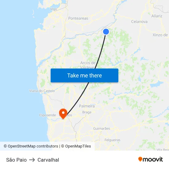 São Paio to Carvalhal map