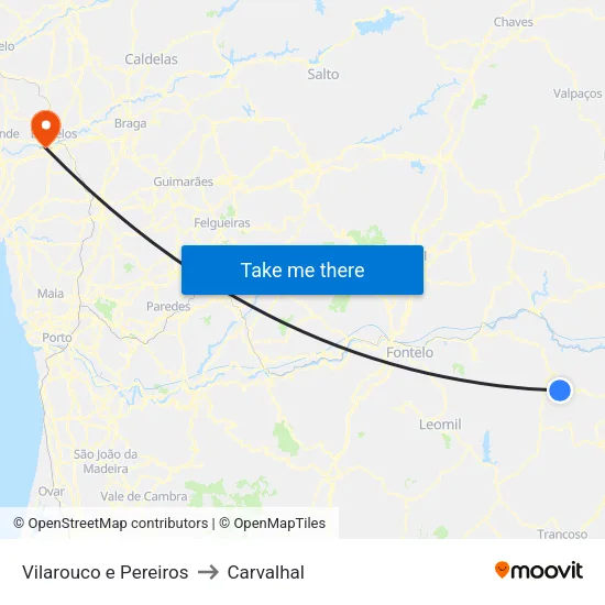 Vilarouco e Pereiros to Carvalhal map