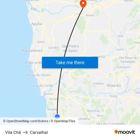 Vila Chã to Carvalhal map