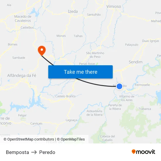 Bemposta to Peredo map