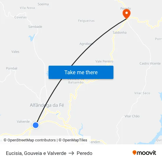 Eucisia, Gouveia e Valverde to Peredo map