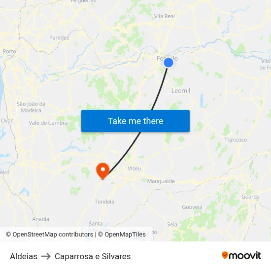 Aldeias to Caparrosa e Silvares map