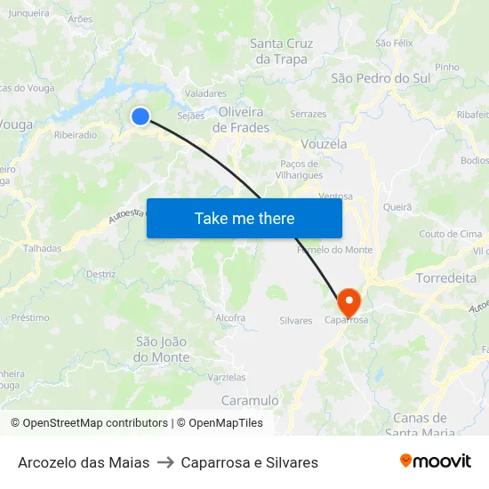 Arcozelo das Maias to Caparrosa e Silvares map