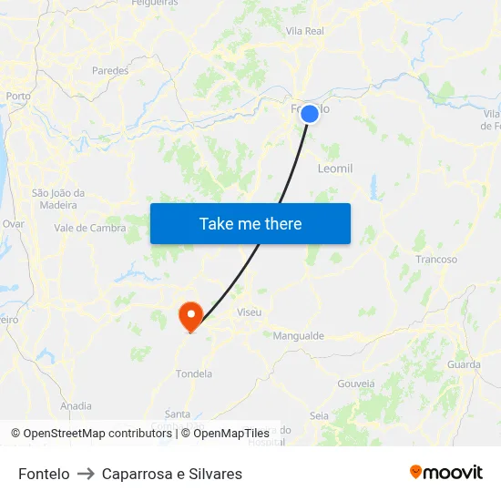Fontelo to Caparrosa e Silvares map