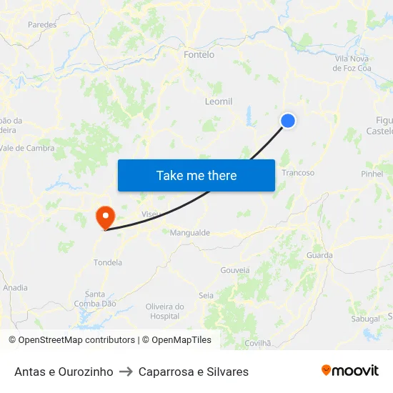 Antas e Ourozinho to Caparrosa e Silvares map