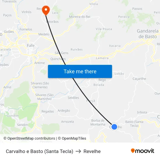 Carvalho e Basto (Santa Tecla) to Revelhe map
