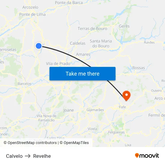 Calvelo to Revelhe map