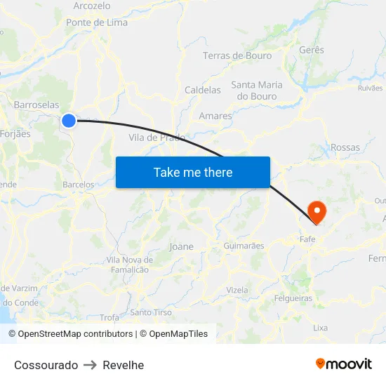 Cossourado to Revelhe map