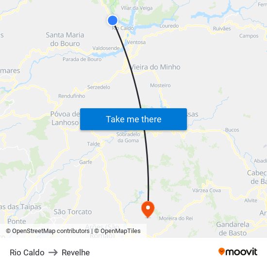 Rio Caldo to Revelhe map