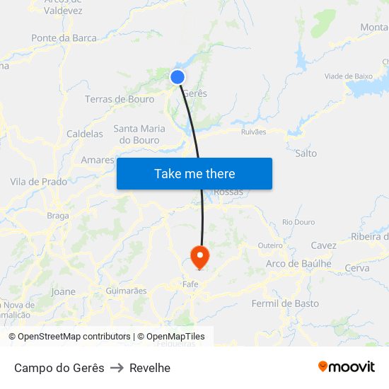 Campo do Gerês to Revelhe map