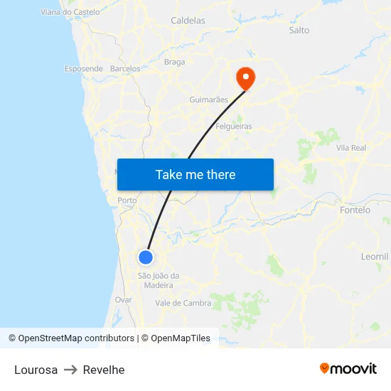 Lourosa to Revelhe map