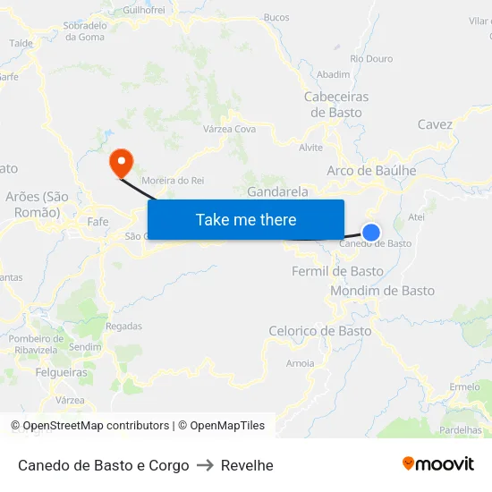 Canedo de Basto e Corgo to Revelhe map