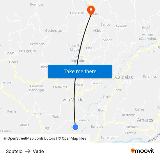 Soutelo to Vade map