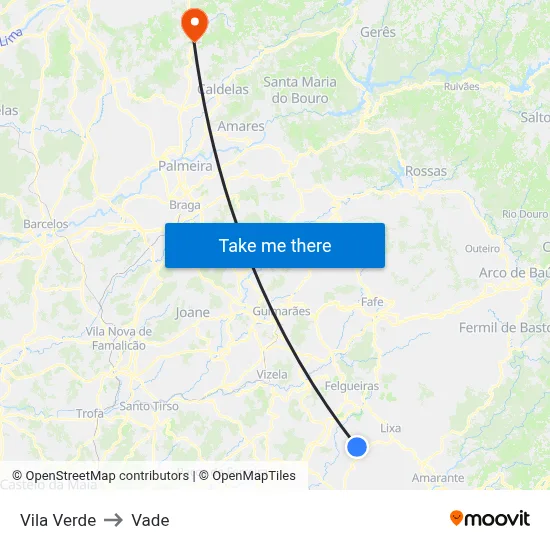 Vila Verde to Vade map