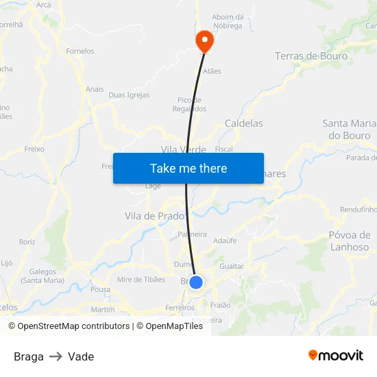 Braga to Vade map