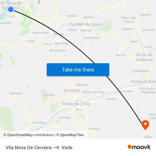 Vila Nova De Cerveira to Vade map