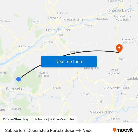 Subportela, Deocriste e Portela Susã to Vade map