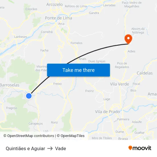 Quintiães e Aguiar to Vade map