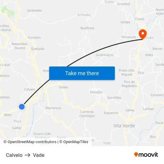 Calvelo to Vade map
