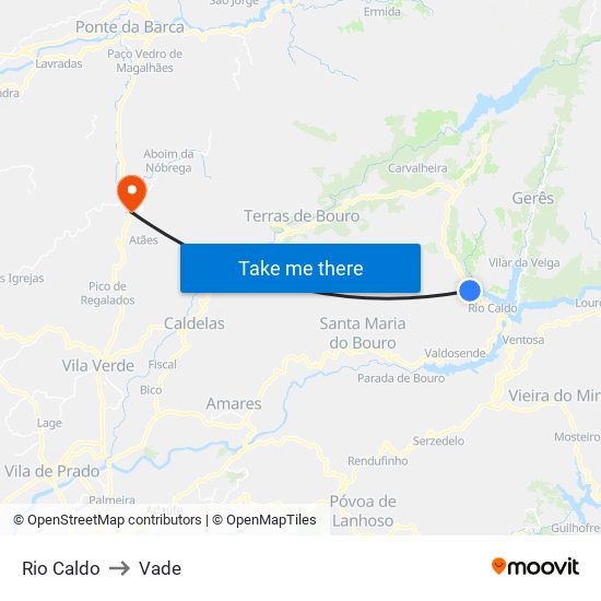 Rio Caldo to Vade map