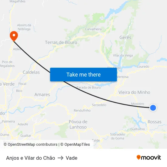Anjos e Vilar do Chão to Vade map