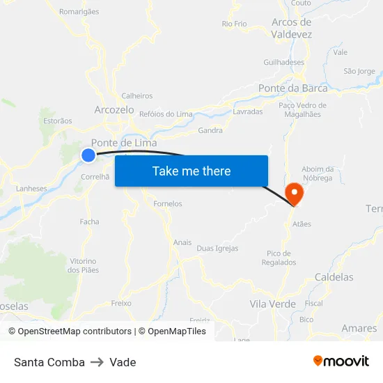 Santa Comba to Vade map