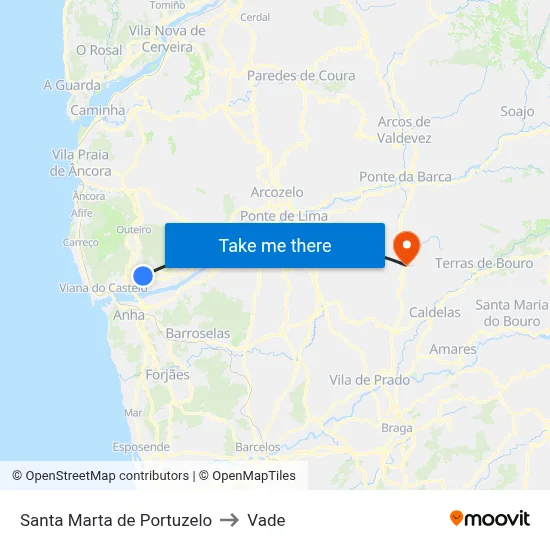 Santa Marta de Portuzelo to Vade map