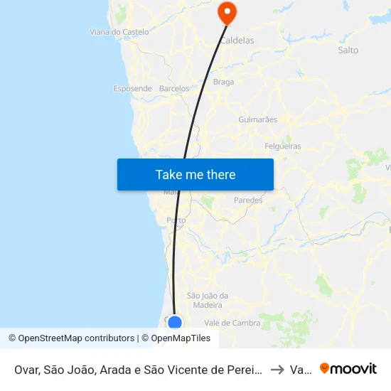 Ovar, São João, Arada e São Vicente de Pereira Jusã to Vade map