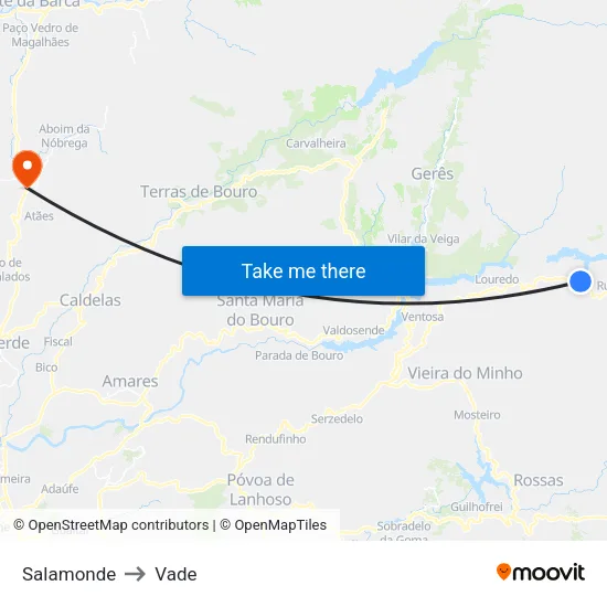 Salamonde to Vade map