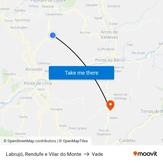 Labrujó, Rendufe e Vilar do Monte to Vade map