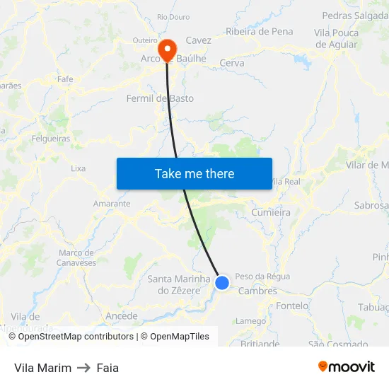 Vila Marim to Faia map
