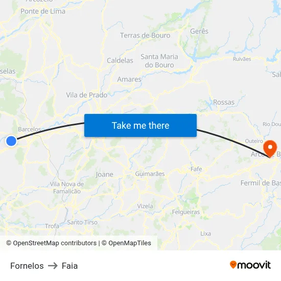 Fornelos to Faia map