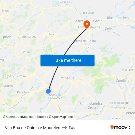 Vila Boa de Quires e Maureles to Faia map