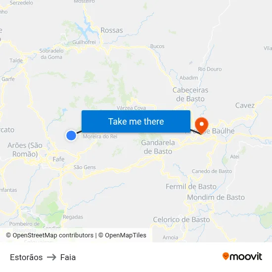 Estorãos to Faia map