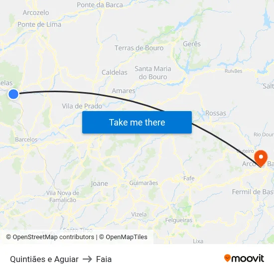 Quintiães e Aguiar to Faia map