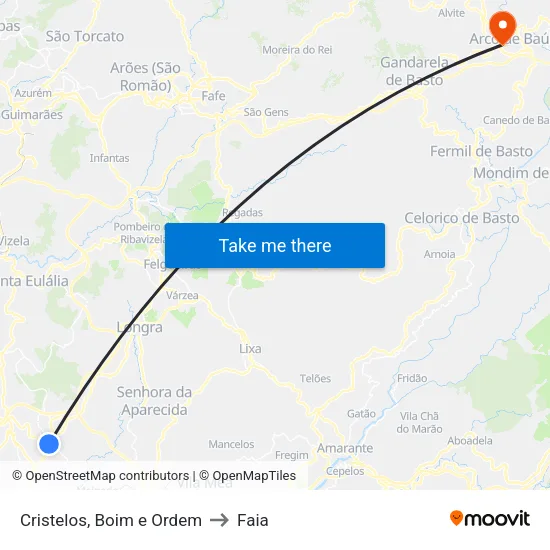 Cristelos, Boim e Ordem to Faia map