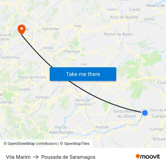 Vila Marim to Pousada de Saramagos map