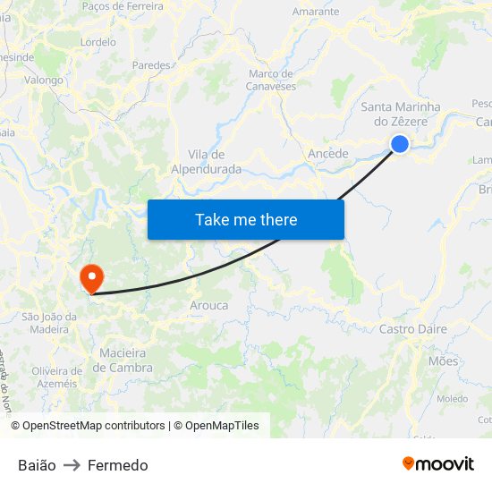 Baião to Fermedo map