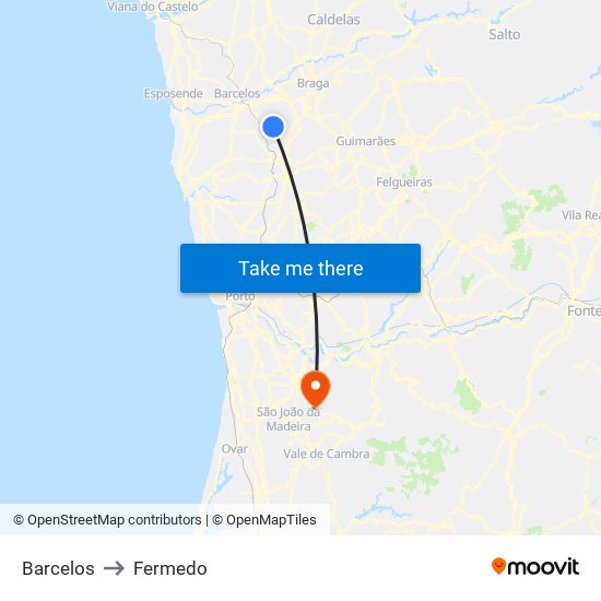 Barcelos to Fermedo map