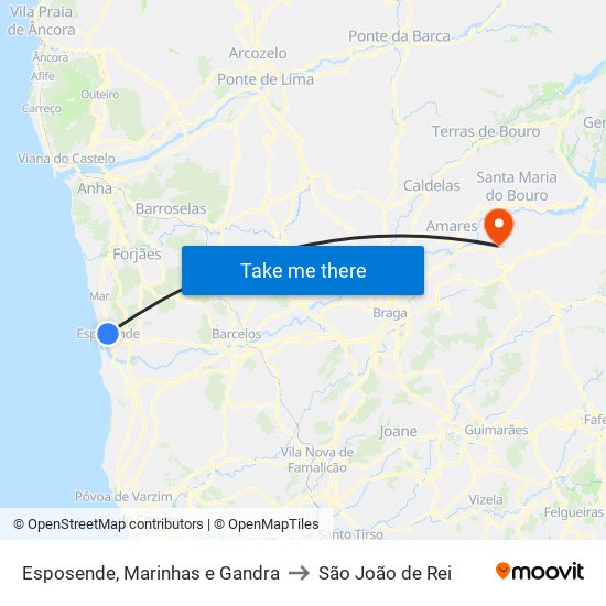 Esposende, Marinhas e Gandra to São João de Rei map